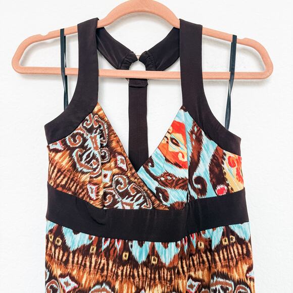 Y2K IZ Byer Halter Tank Top Brown Blue Size L Boho‎ Ethnic Print Indie Sleaze - Picture 2 of 9